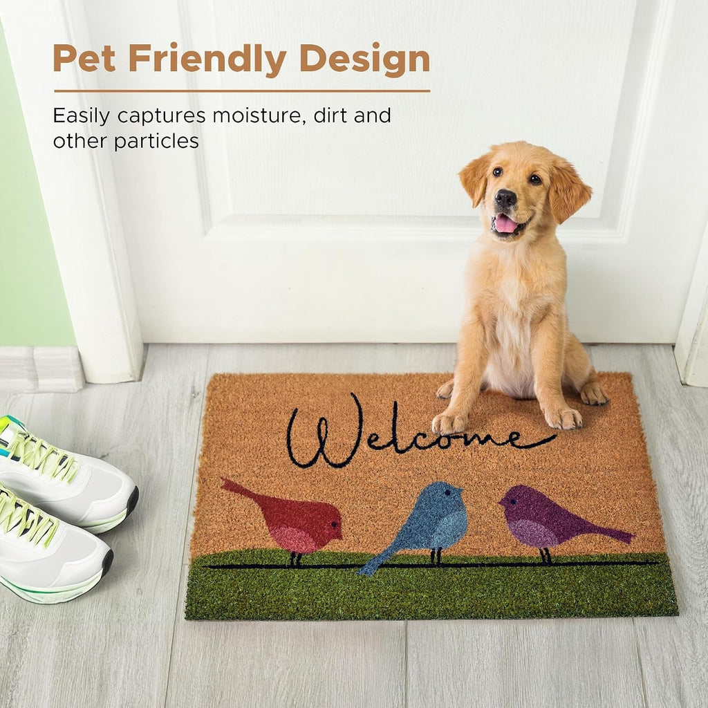 Colorful Birds Coir Welcome Mat Non Slip PVC Backing