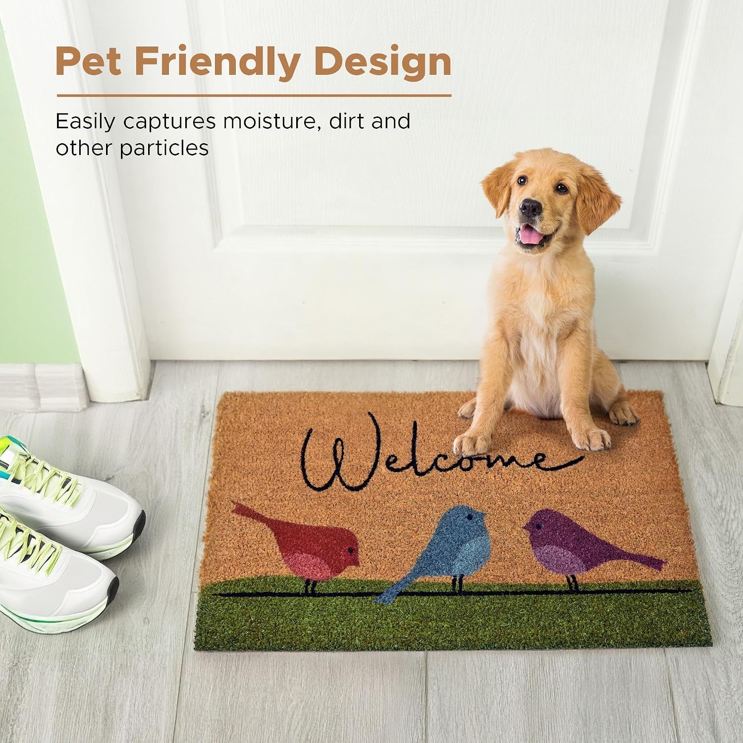 Colorful Birds Coir Welcome Mat Non Slip PVC Backing