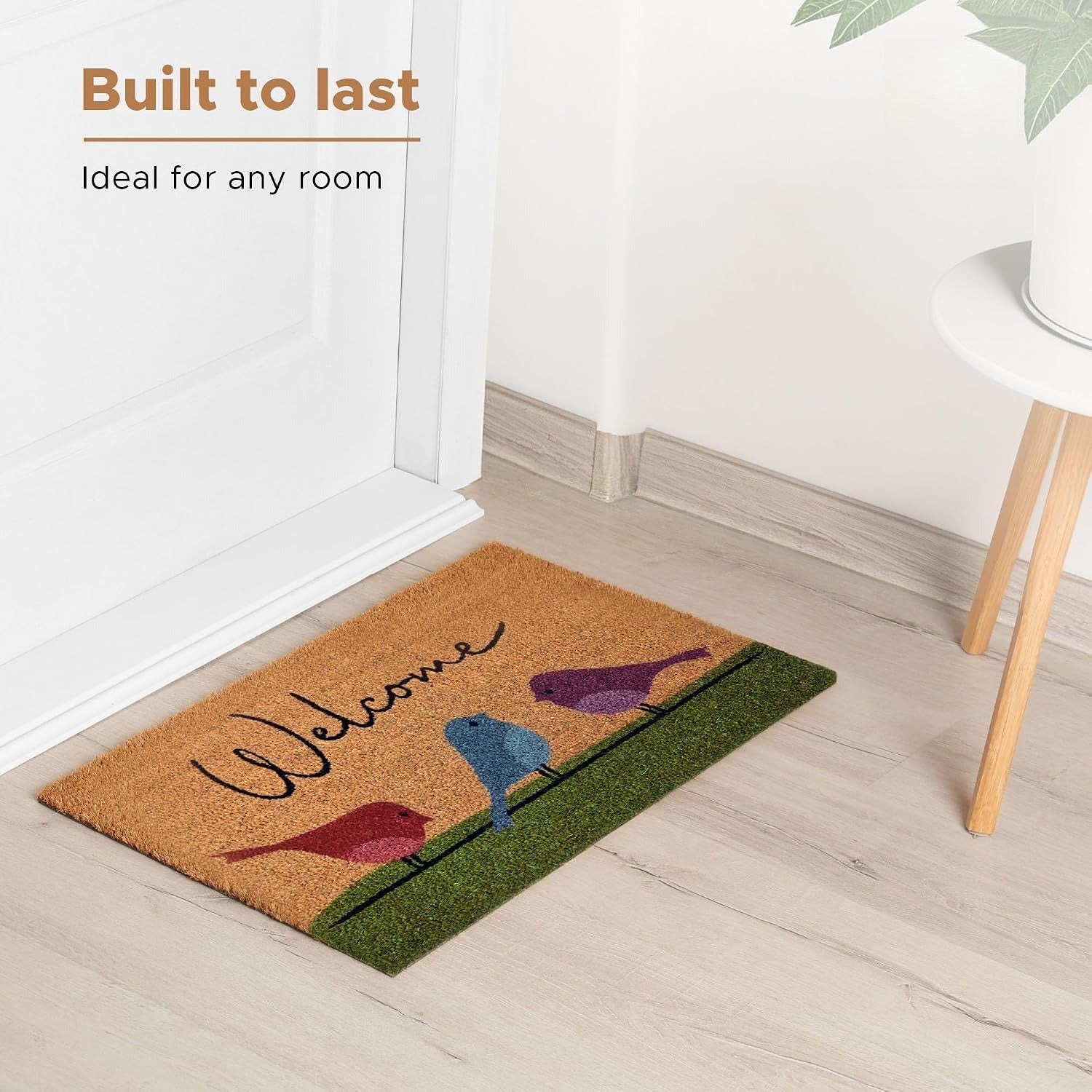 Colorful Birds Coir Welcome Mat Non Slip PVC Backing
