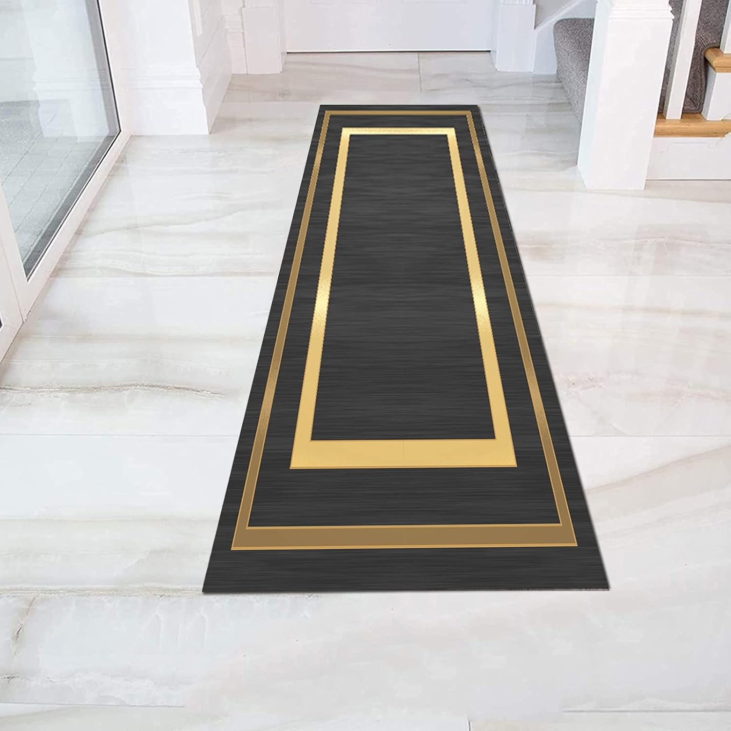 Black Gold Runner Rug Washable Non Slip Soft