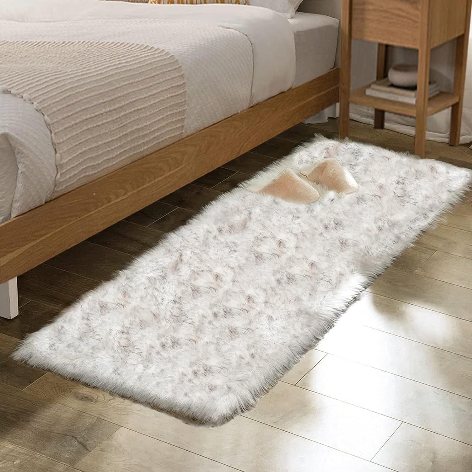 Grey White Washable Plush Faux Sheepskin Runner Rug
