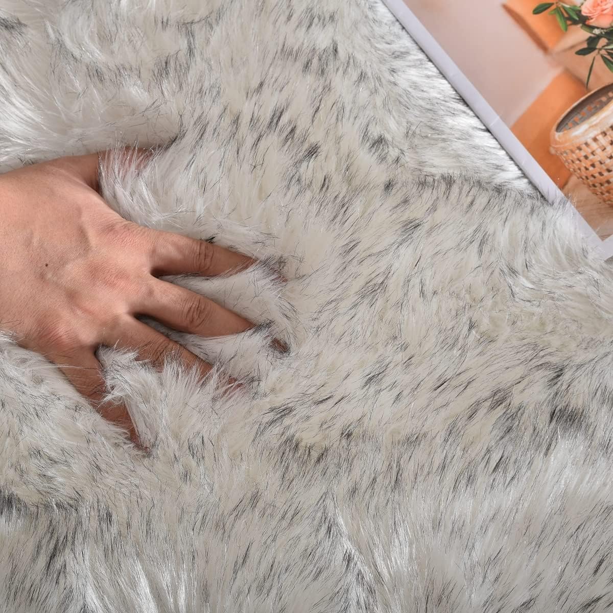 Grey White Washable Plush Faux Sheepskin Runner Rug