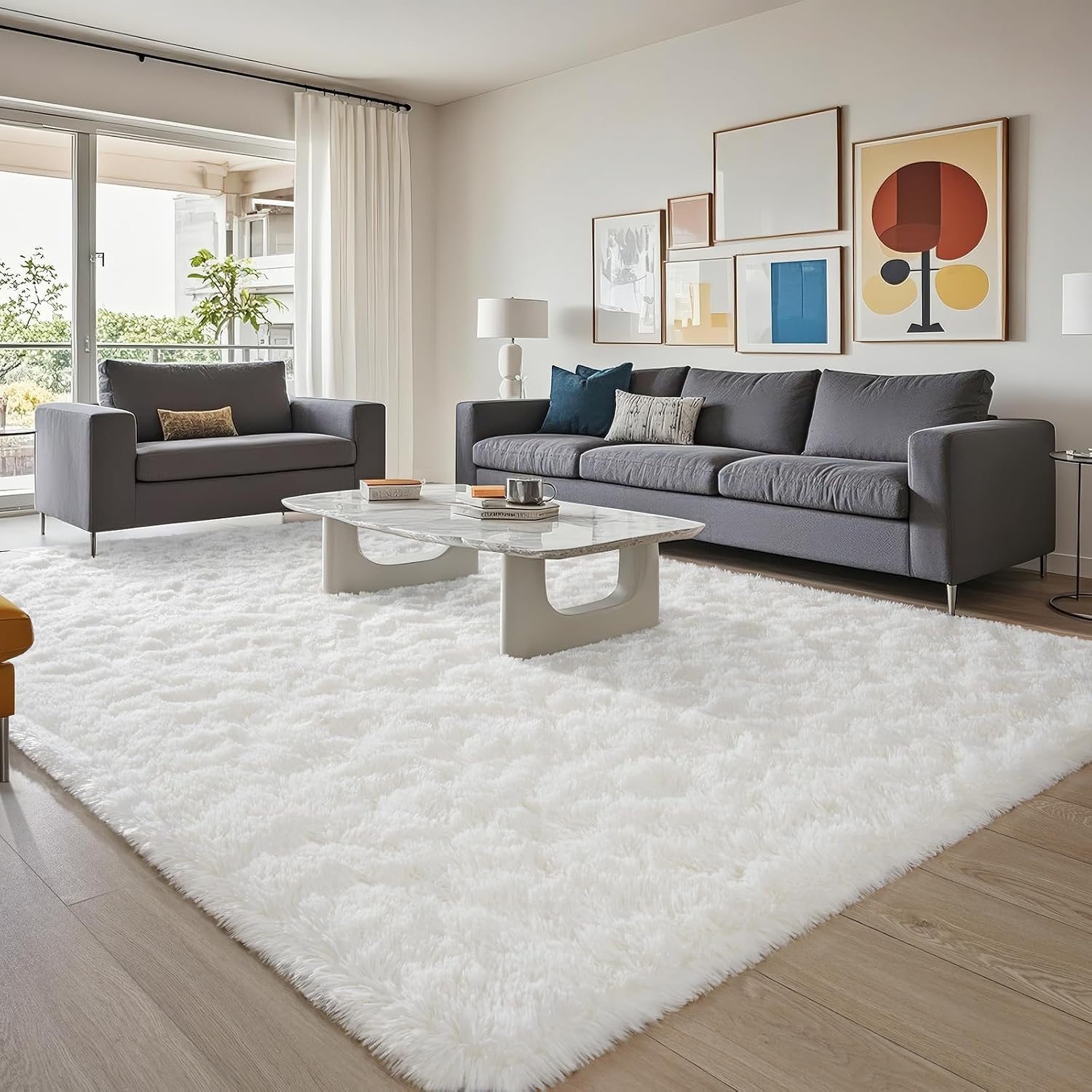 Cream White Fluffy Washable Indoor Area Rug