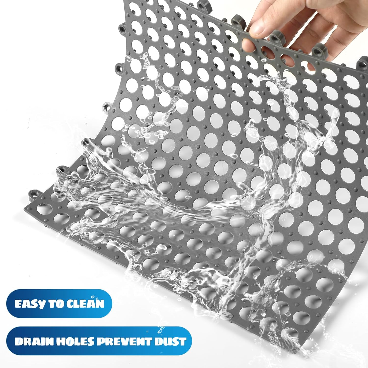 Interlocking Rubber Tiles Non Slip Drainage Gray Round