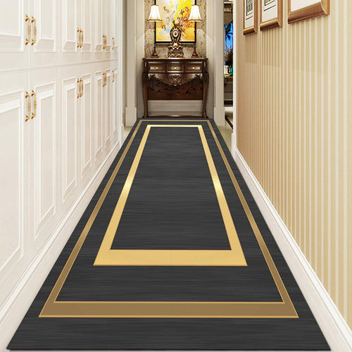 Black Gold Runner Rug Washable Non Slip Soft