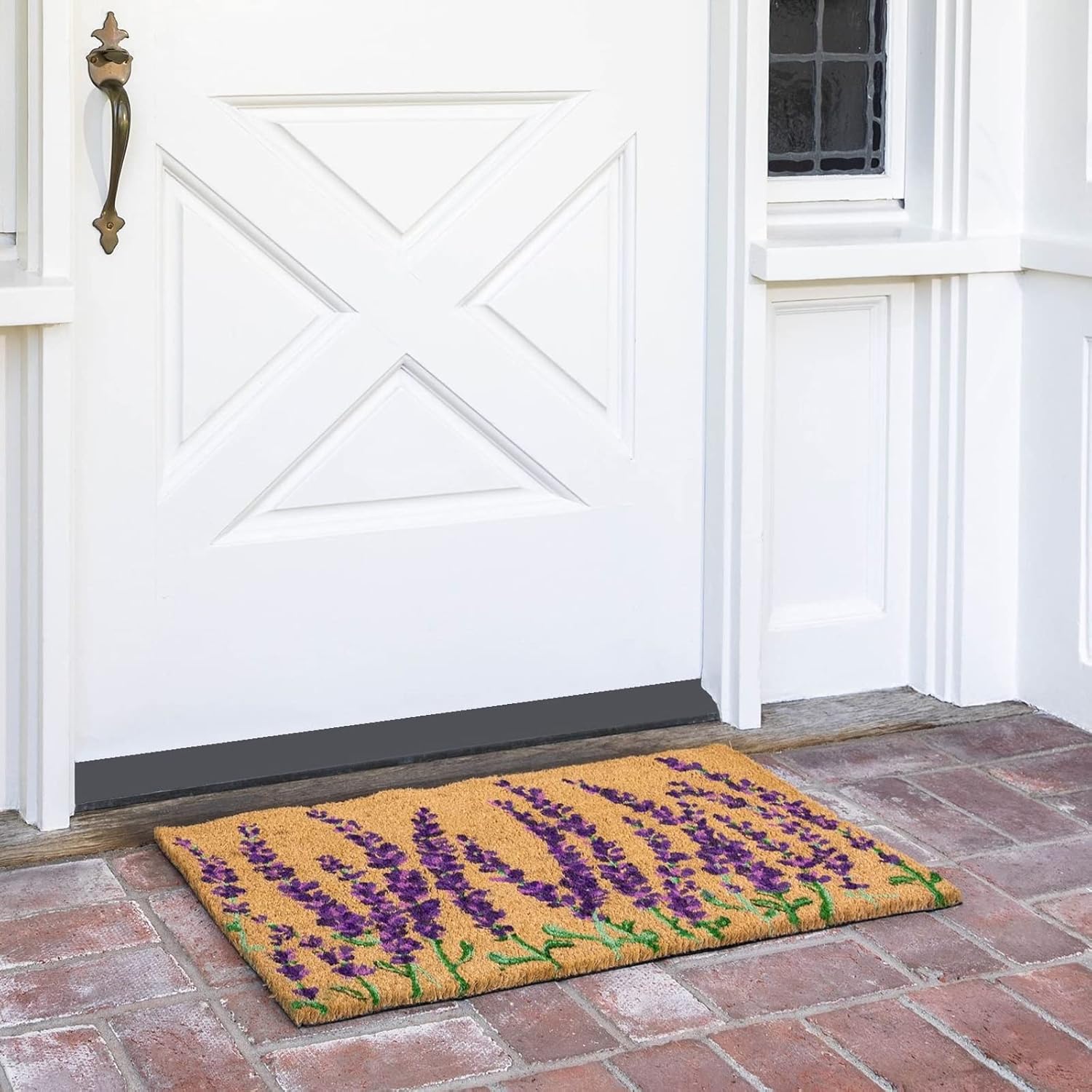 Lavender Floral Coir Welcome Front Door Mat Patio Porch