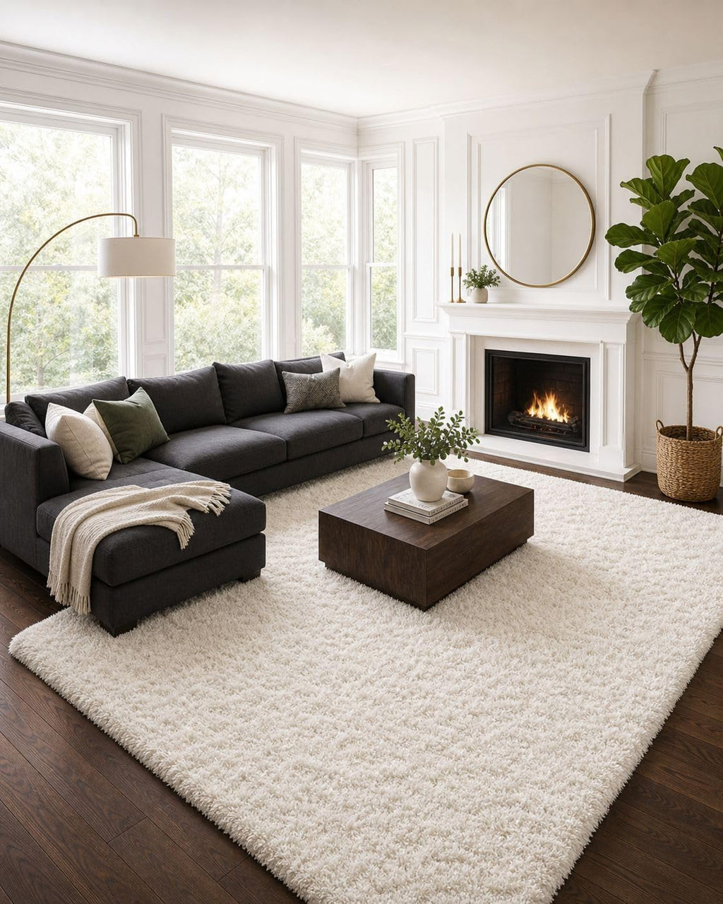 Ivory Washable Non-Slip Fluffy Large Shag Rug