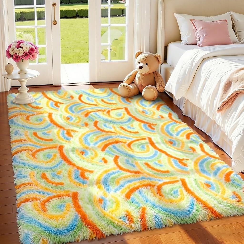 Washable Shaggy Area Rug Colorful Aesthetic
