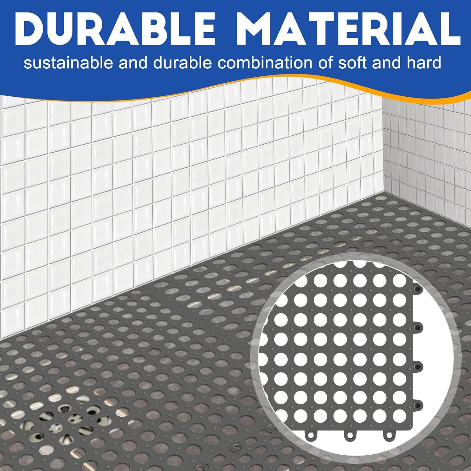 Interlocking Rubber Tiles Non Slip Drainage Gray Round