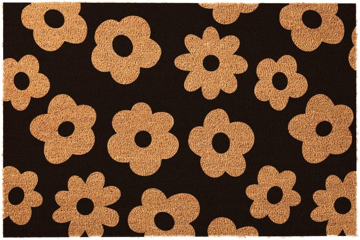 Floral Coir Welcome Mat PVC Backing Non Slip Outdoor