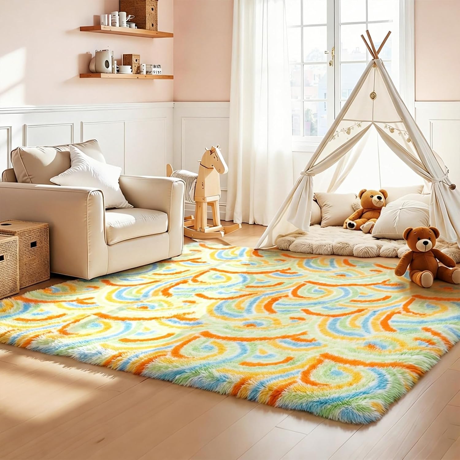 Washable Shaggy Area Rug Colorful Aesthetic