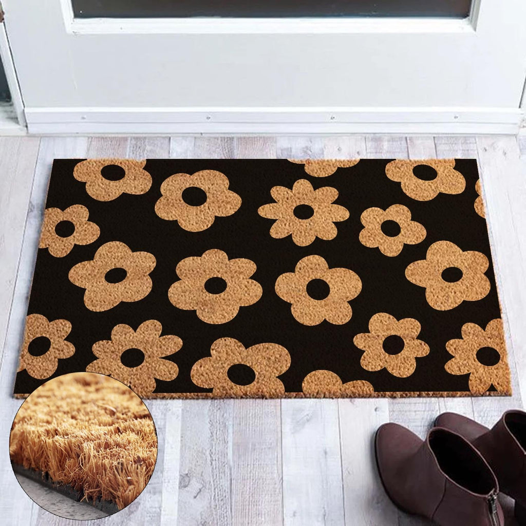 Floral Coir Welcome Mat PVC Backing Non Slip Outdoor