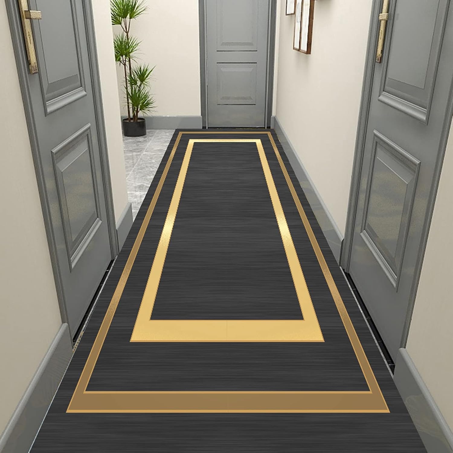 Black Gold Runner Rug Washable Non Slip Soft