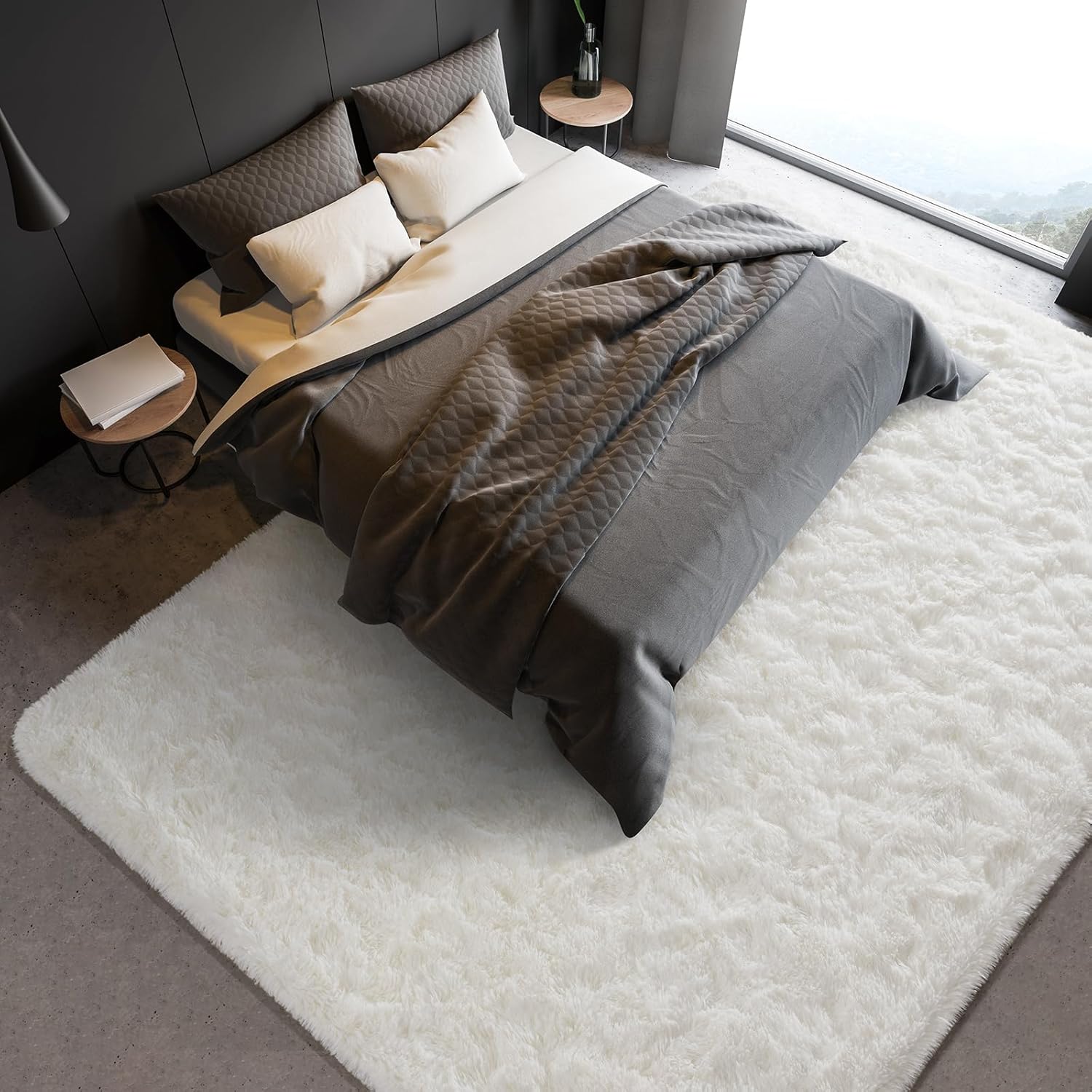 Cream White Fluffy Washable Indoor Area Rug