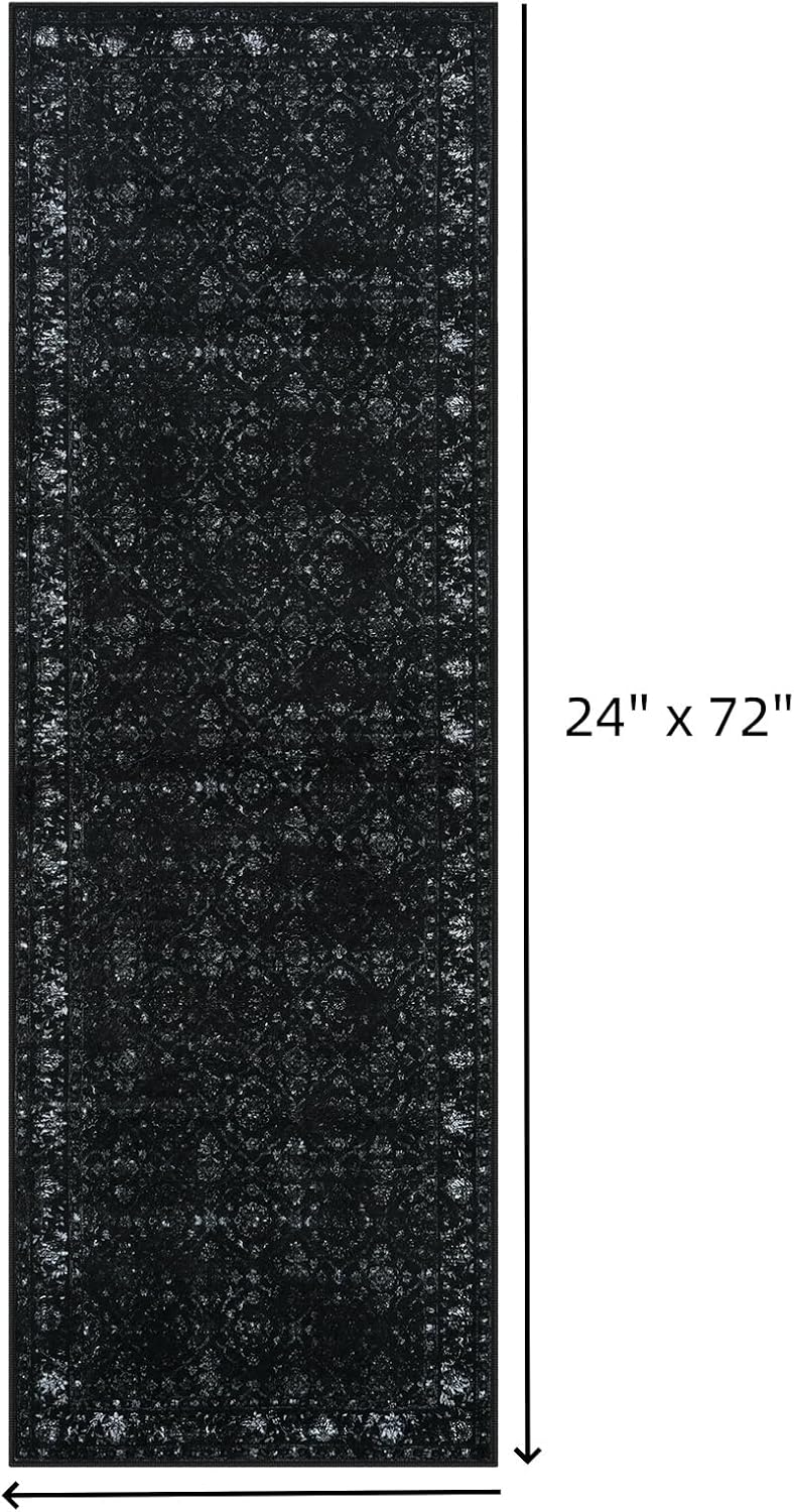 Vintage Runner Rug Washable Non Slip Thin Black