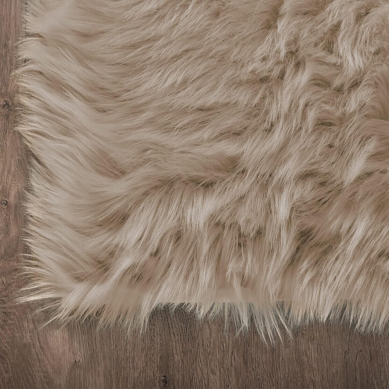 Brown Beige Washable Shaggy Faux Fur Rug