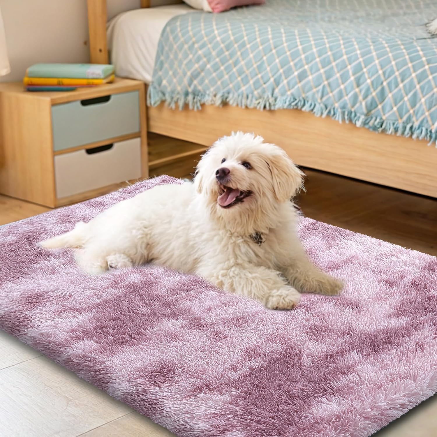 Washable Shaggy Area Rug Dusty Pink Tie-dye