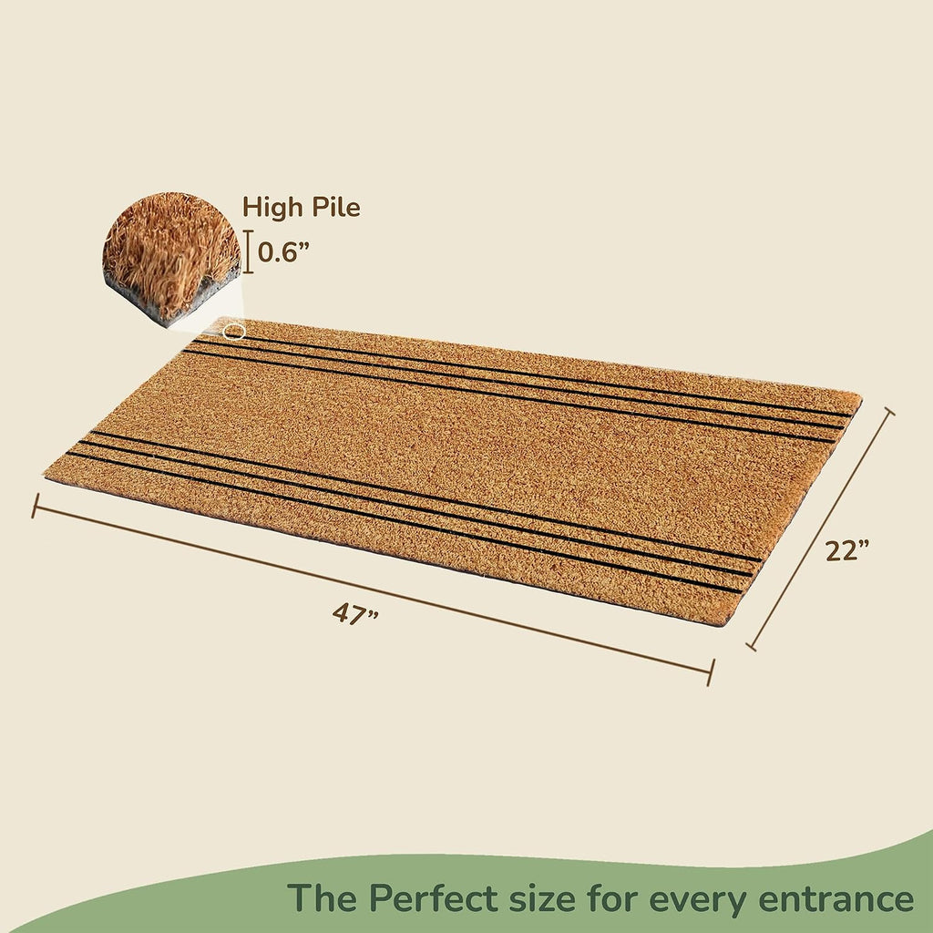 Striped Coir Mat PVC Backing Non Slip Farmhouse Decor