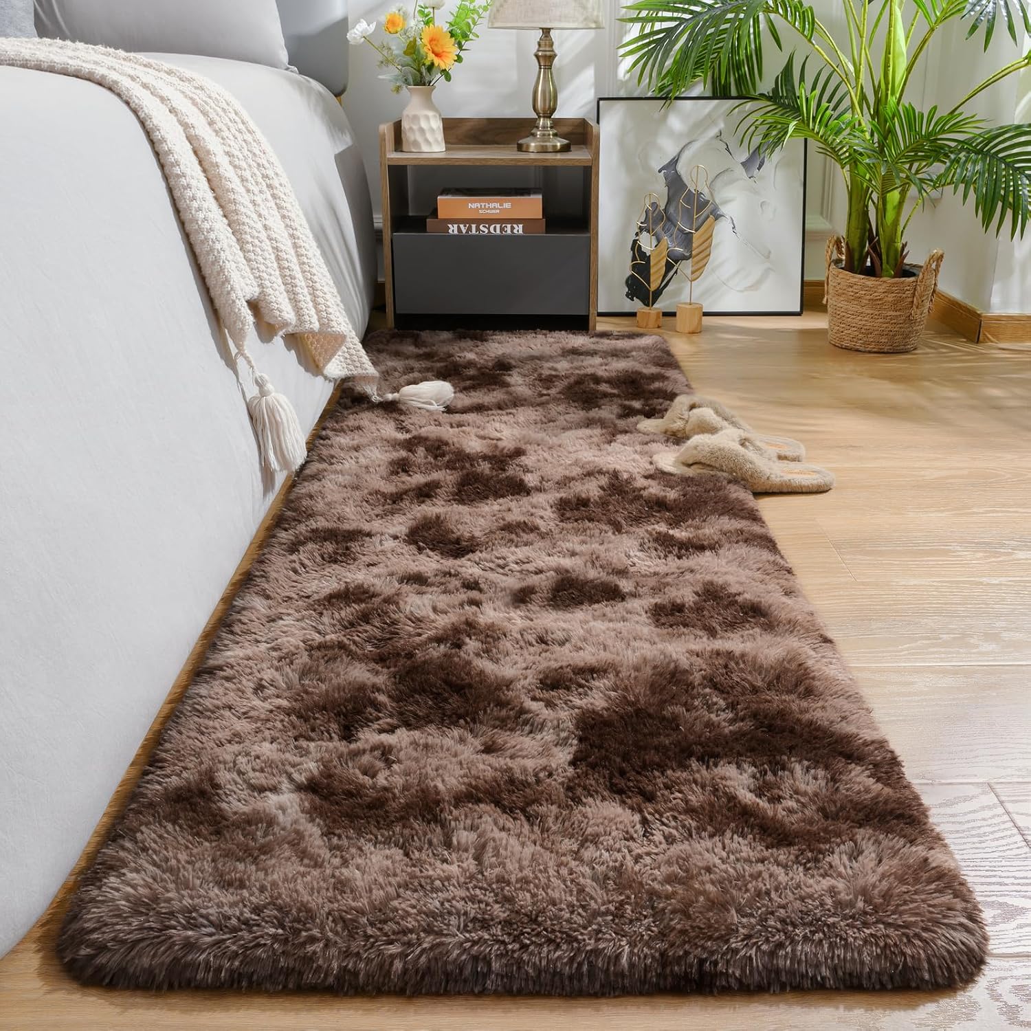 Washable Brown Memory Foam Fluffy Runner Rug