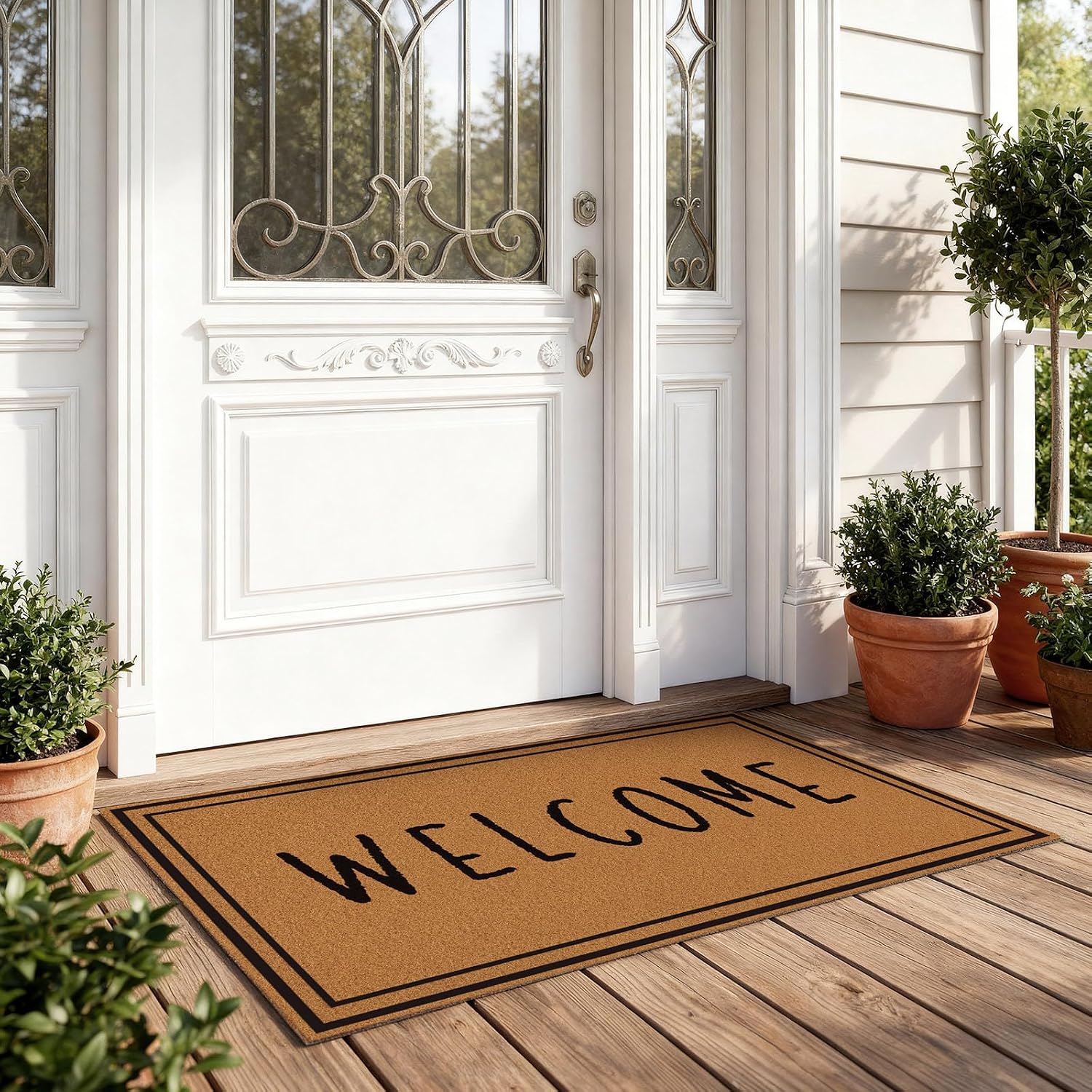 Large Coir Welcome Mat TPR Backing Border Design