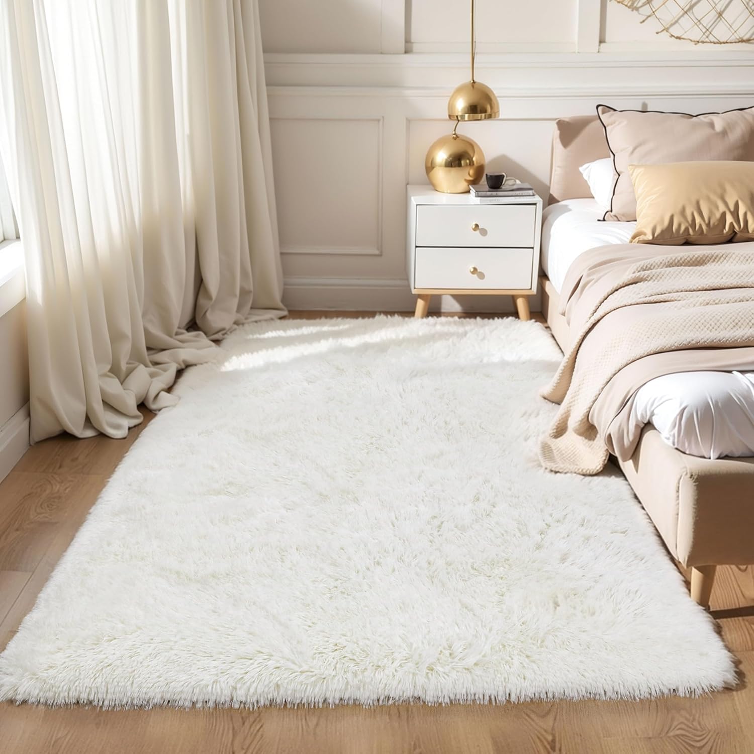 Cream White Washable Soft Fluffy Large Shag Area Rug