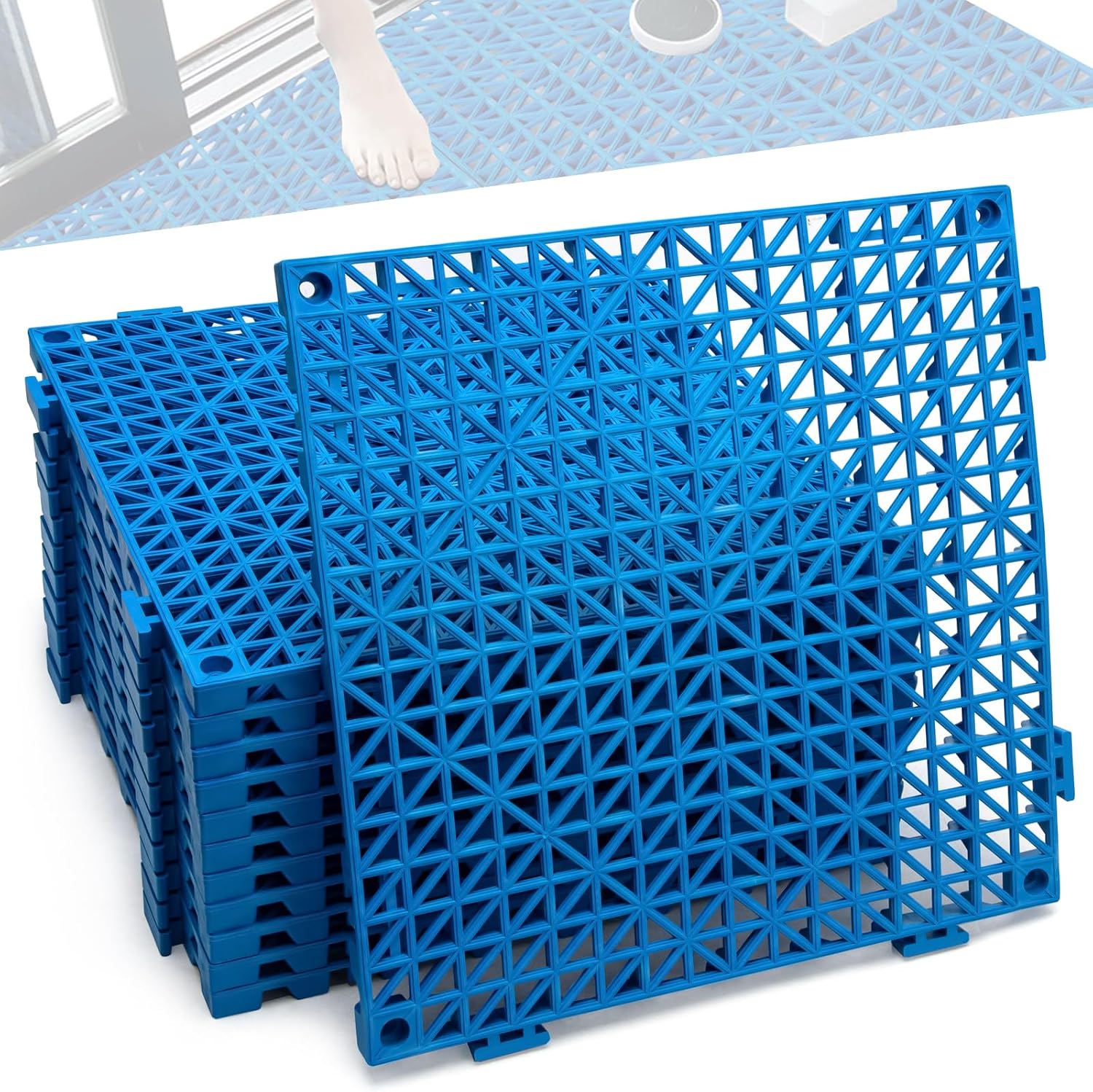 Interlocking Rubber Tiles Non Slip Drainage Blue
