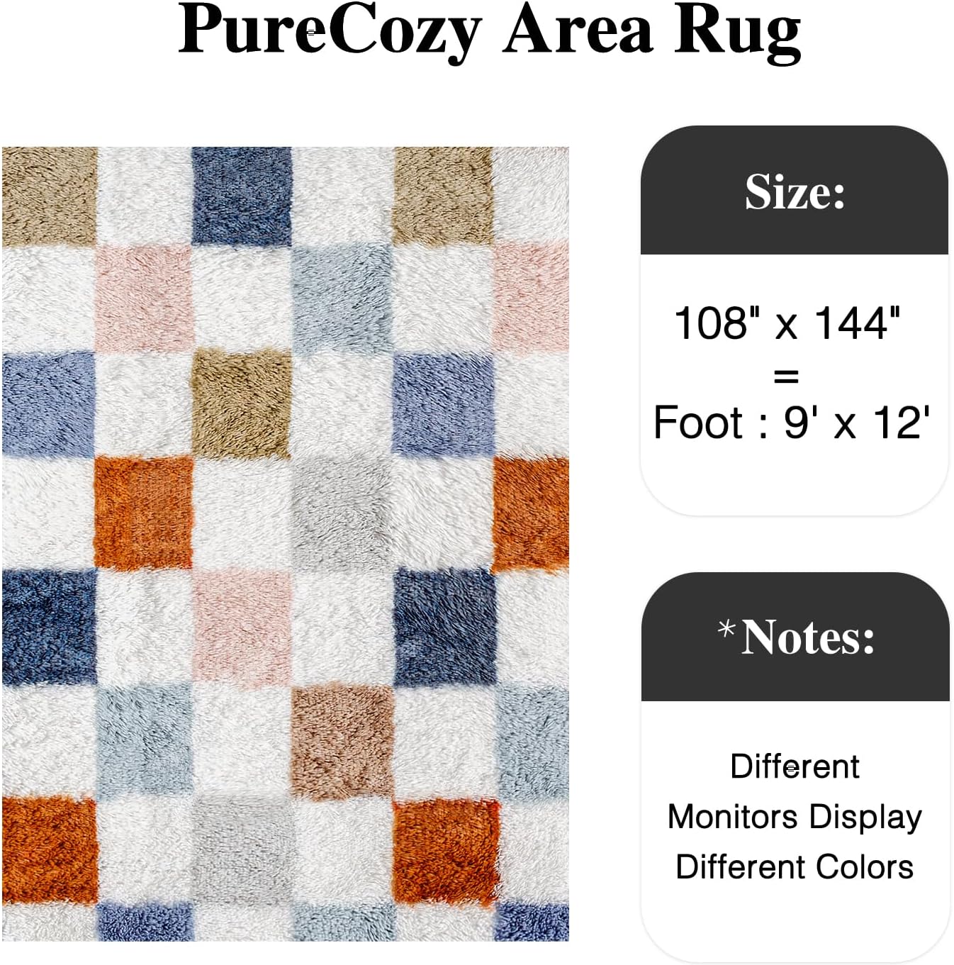 Checkered Washable Non-Slip Soft Shag Area Rug