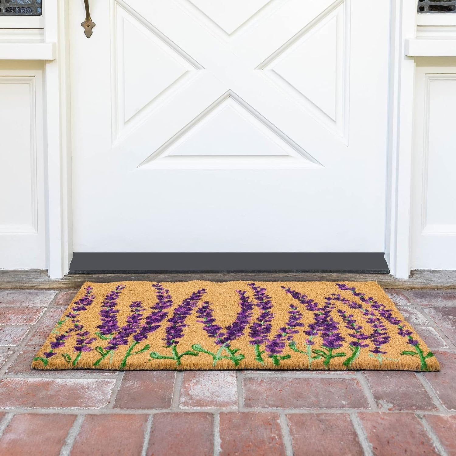 Lavender Floral Coir Welcome Front Door Mat Patio Porch