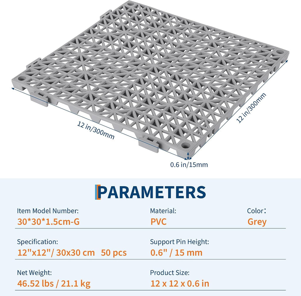 Modular Floor Tiles Waterproof Non Slip Grey
