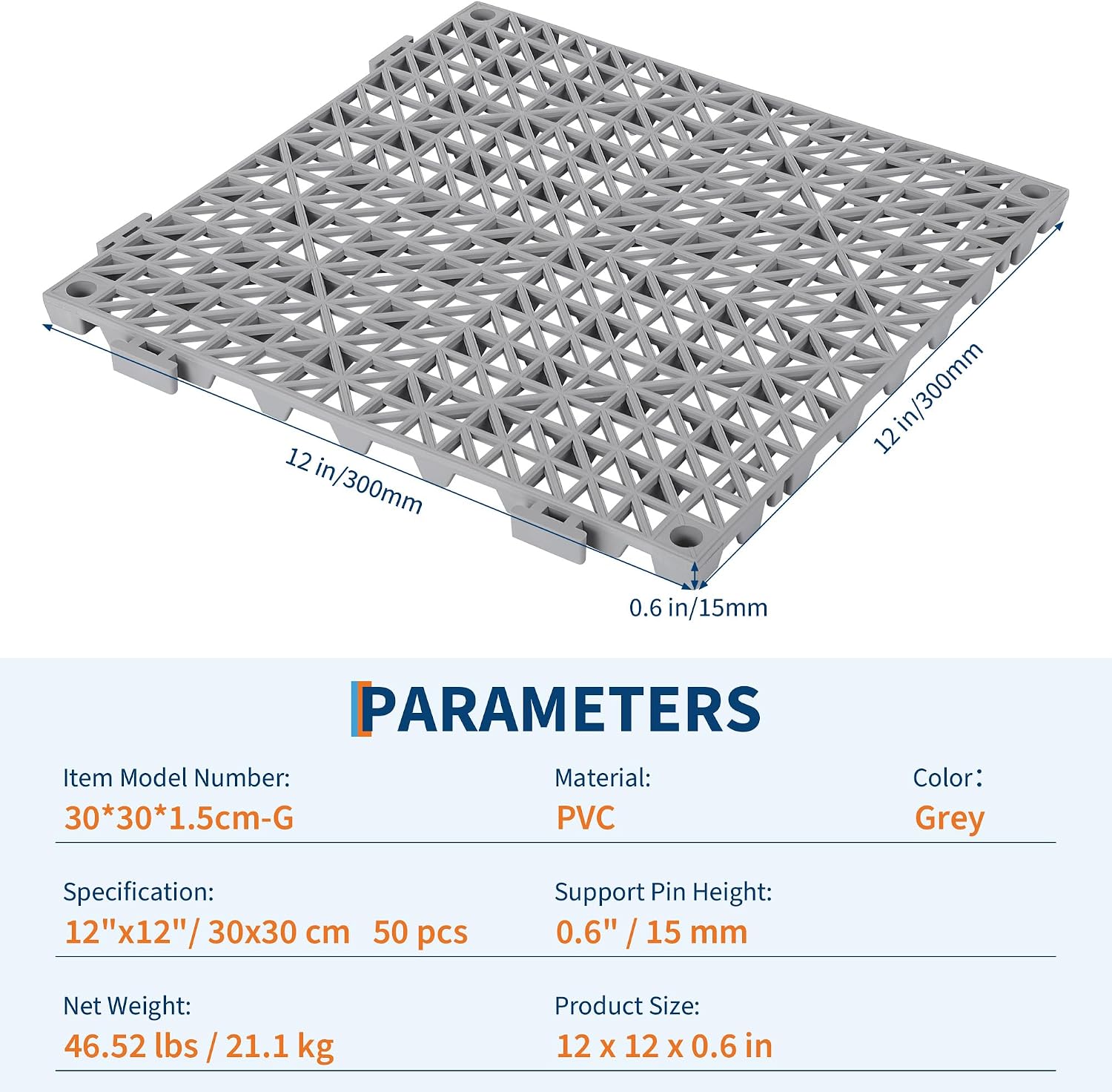 Modular Floor Tiles Waterproof Non Slip Grey