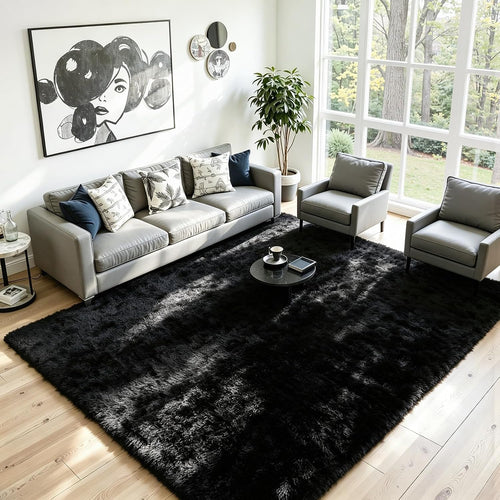 Black Washable Non-Slip Thick Fluffy Shag Area Rug