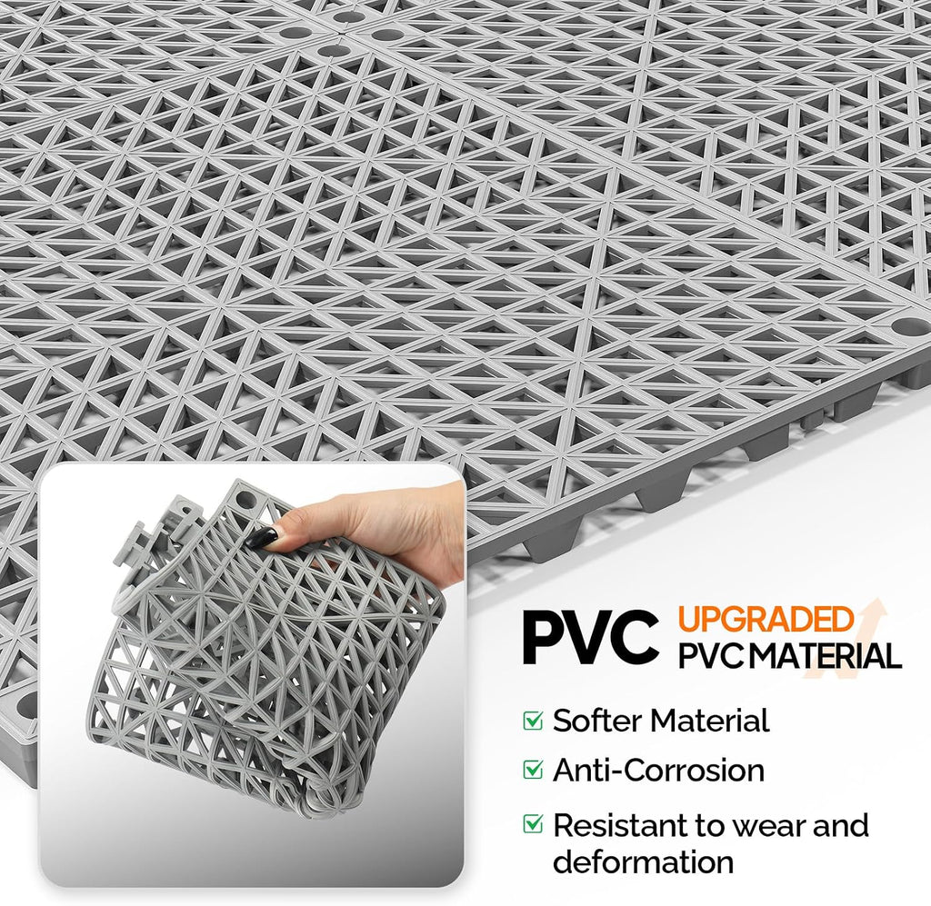 Interlocking PVC Drainage Tiles Non Slip Grey