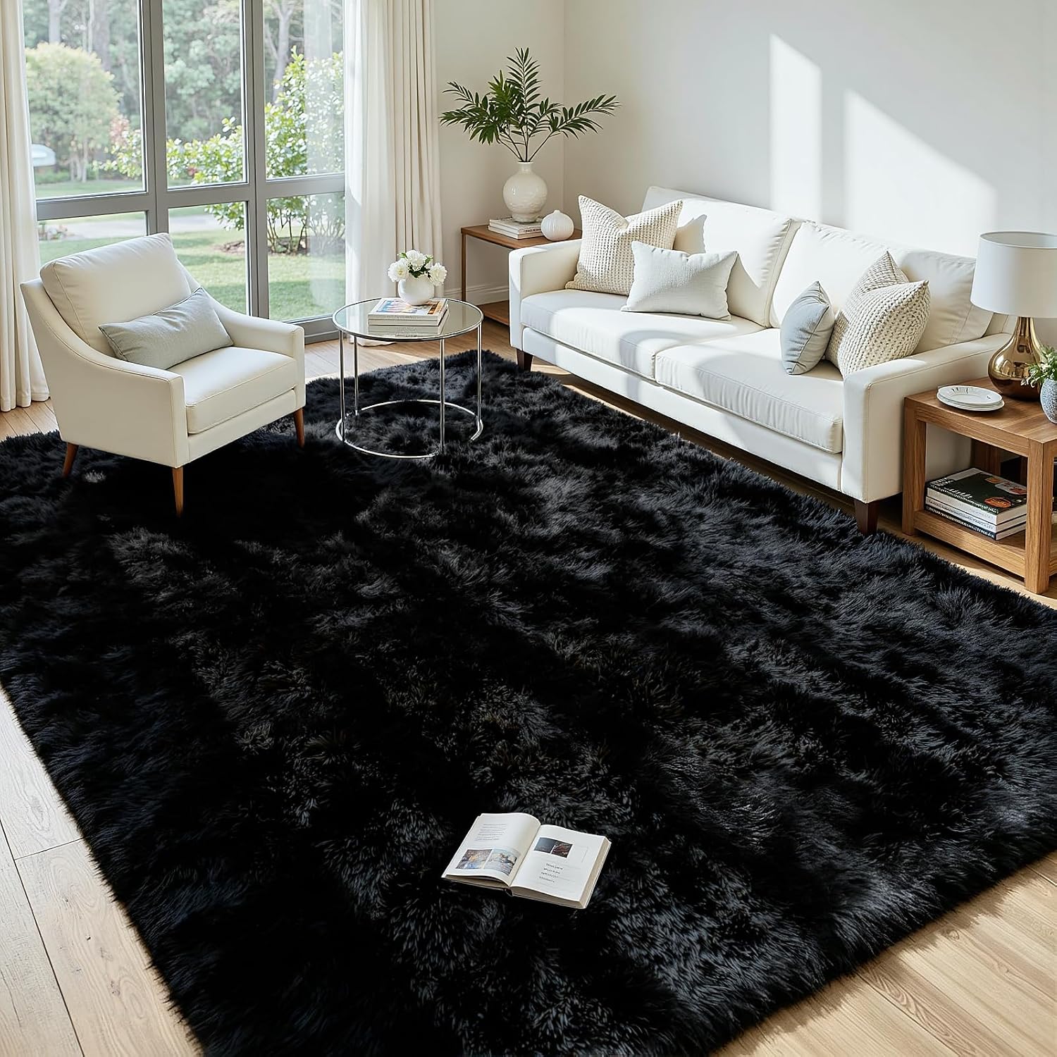 Black Washable Non-Slip Thick Fluffy Shag Area Rug