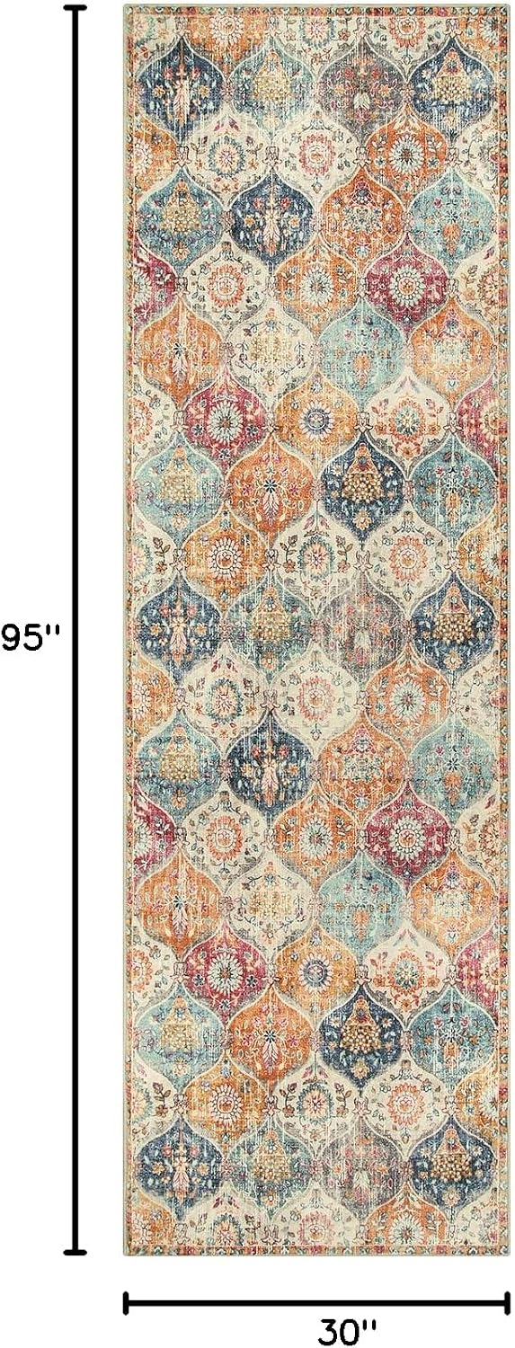 Moroccan Runner Rug Washable Non Slip Cream Multi