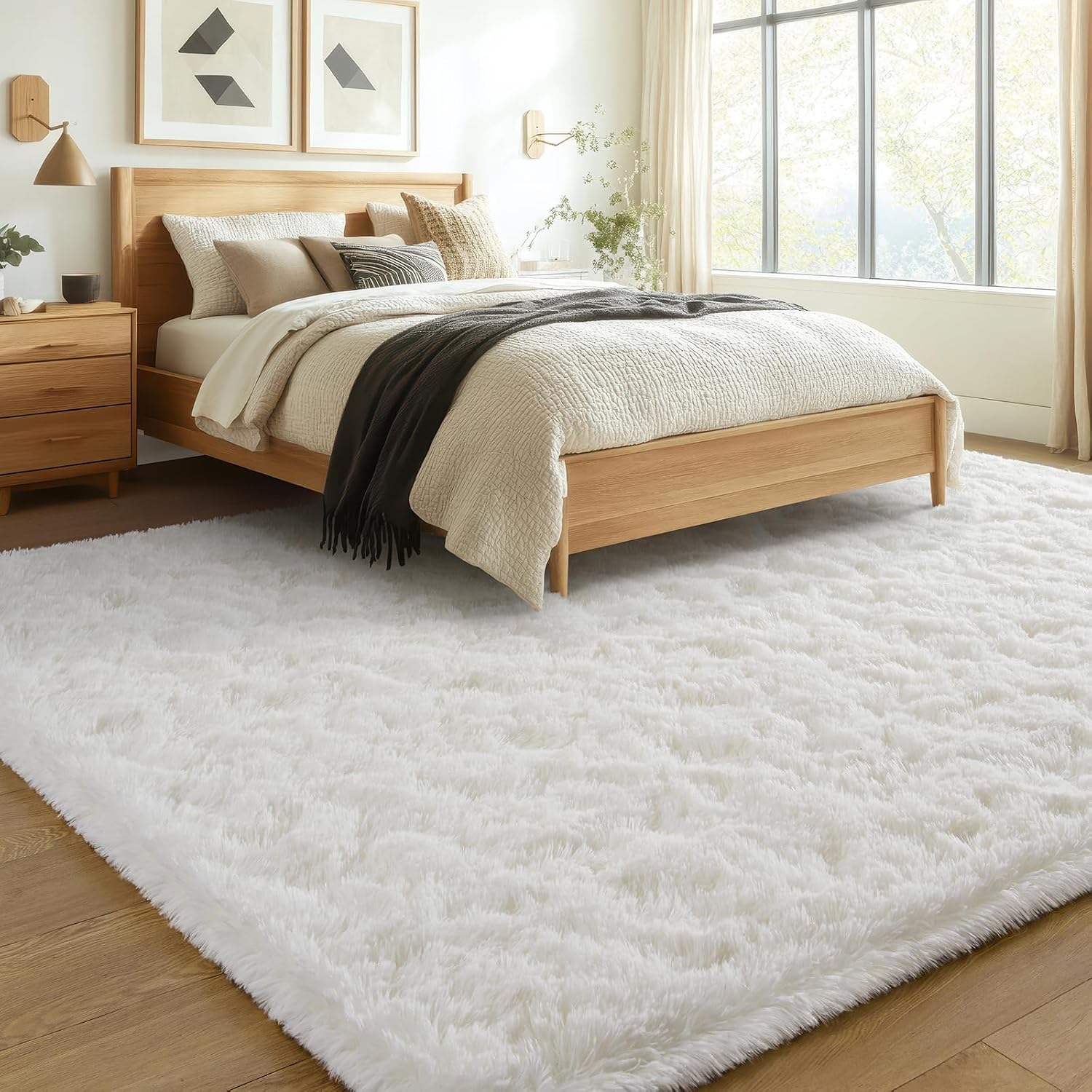 Cream White Fluffy Washable Indoor Area Rug