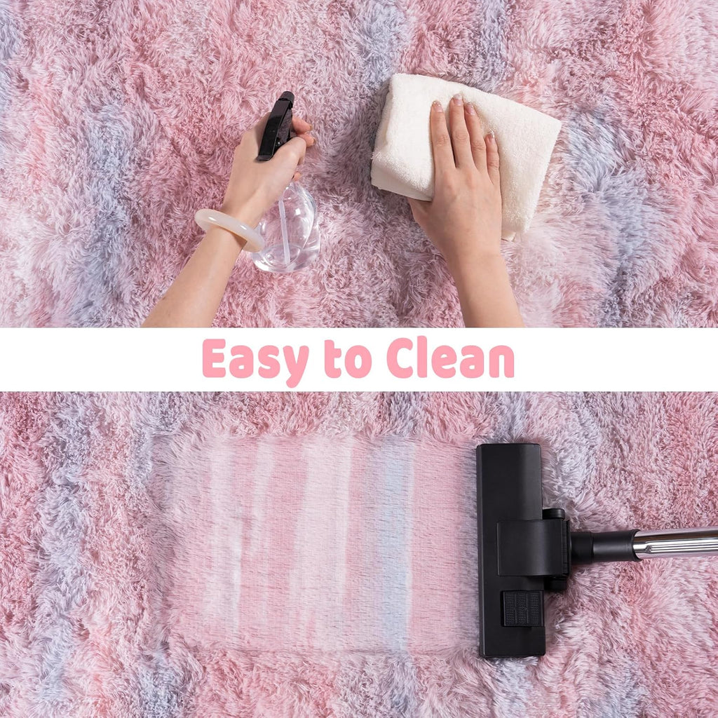 Abstract Pink Washable Non-Slip Fluffy Shag Rug