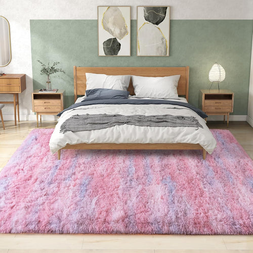 Abstract Pink Washable Non-Slip Fluffy Shag Rug