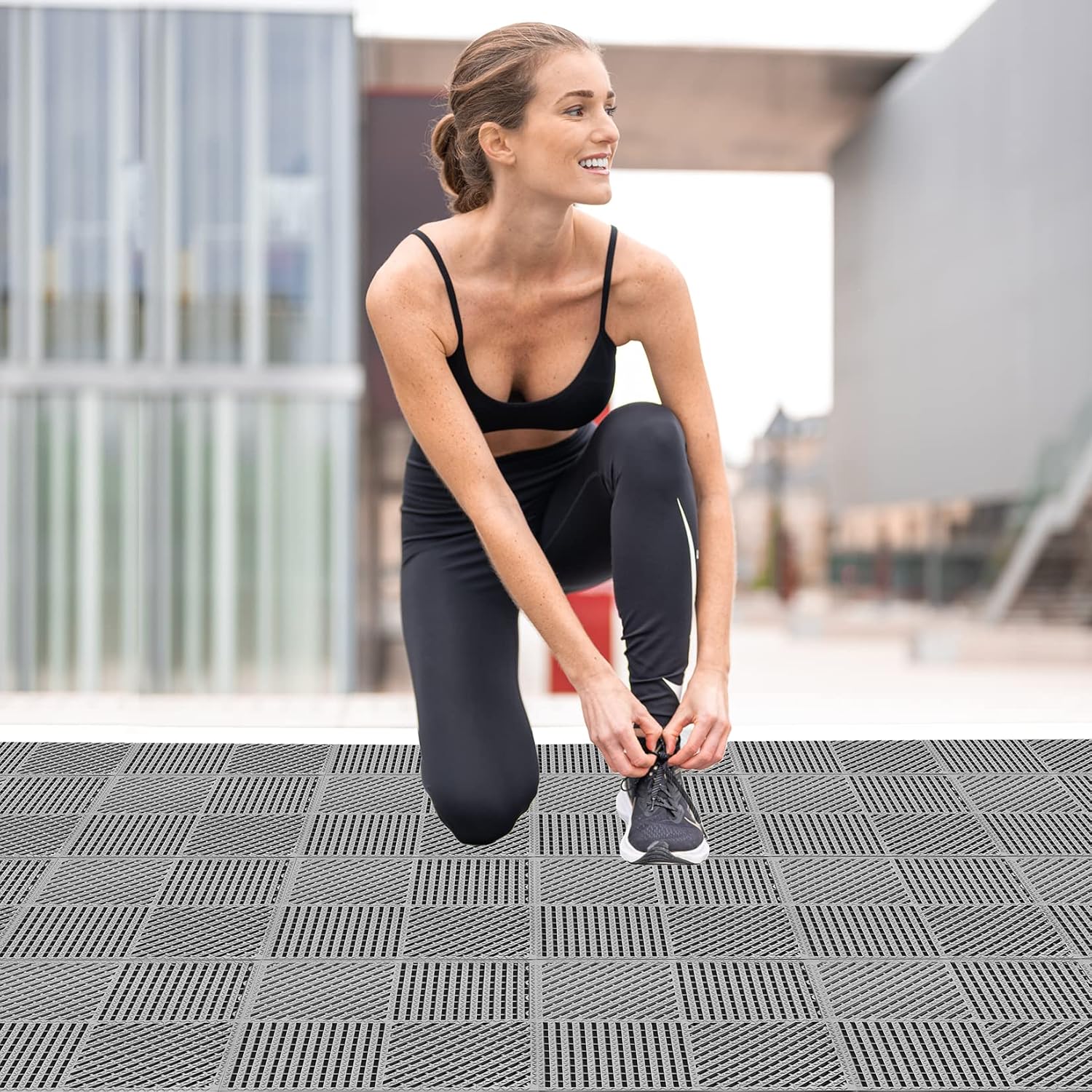 Interlocking Drainage Tiles Double Non Slip Gray