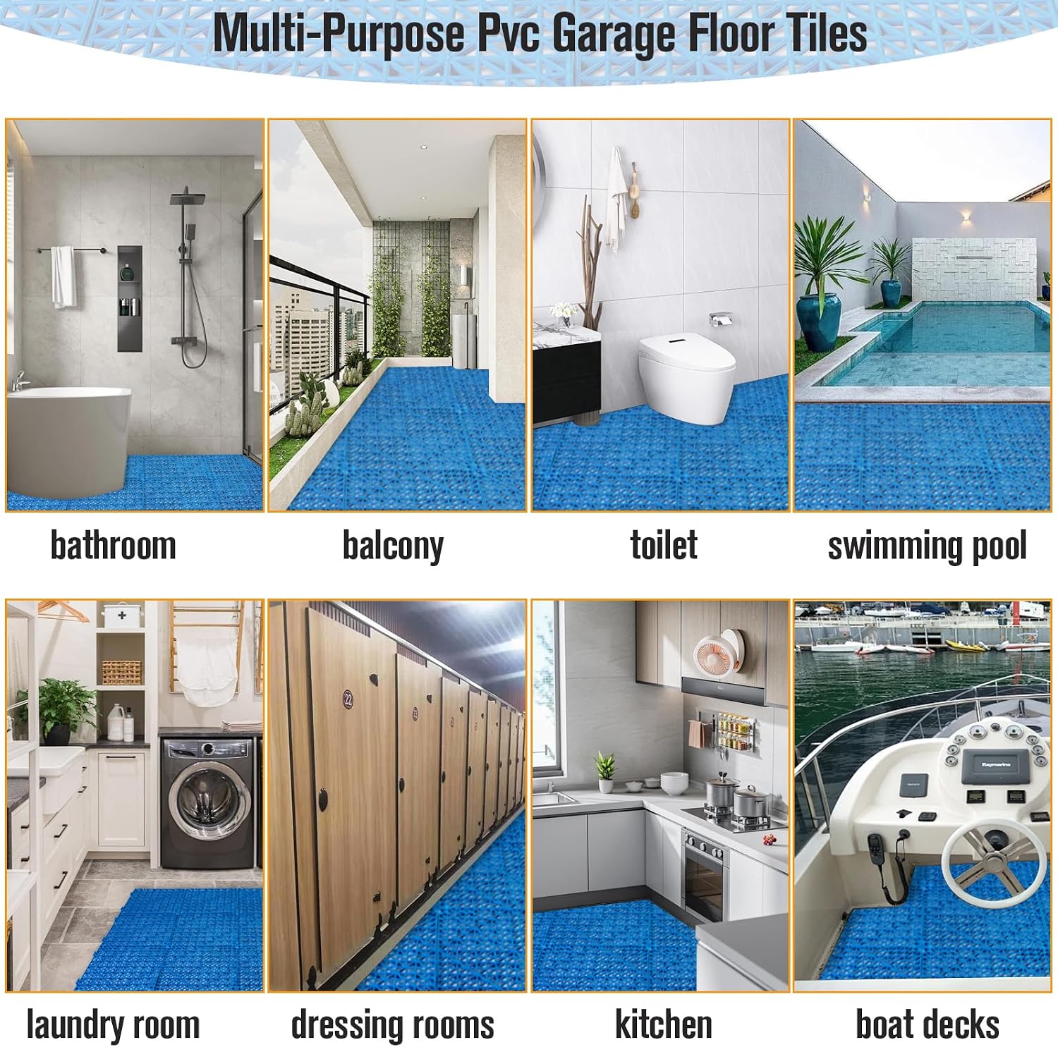 Interlocking Rubber Tiles Non Slip Drainage Blue