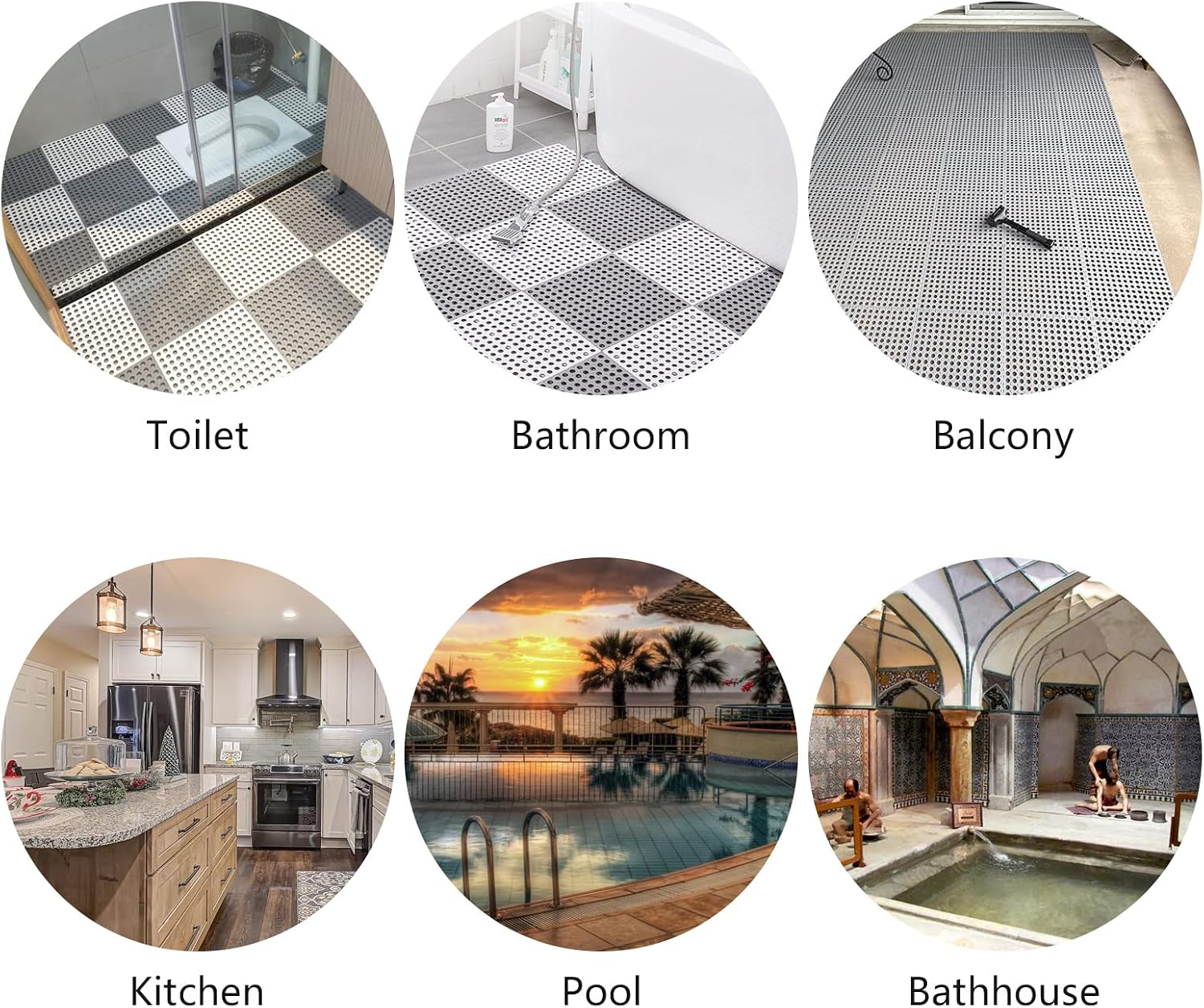 Interlocking PVC Floor Tiles Non Slip Drainage Grey