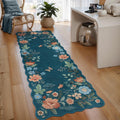 Boho Floral Runner Rug Non Slip Washable Navy Blue
