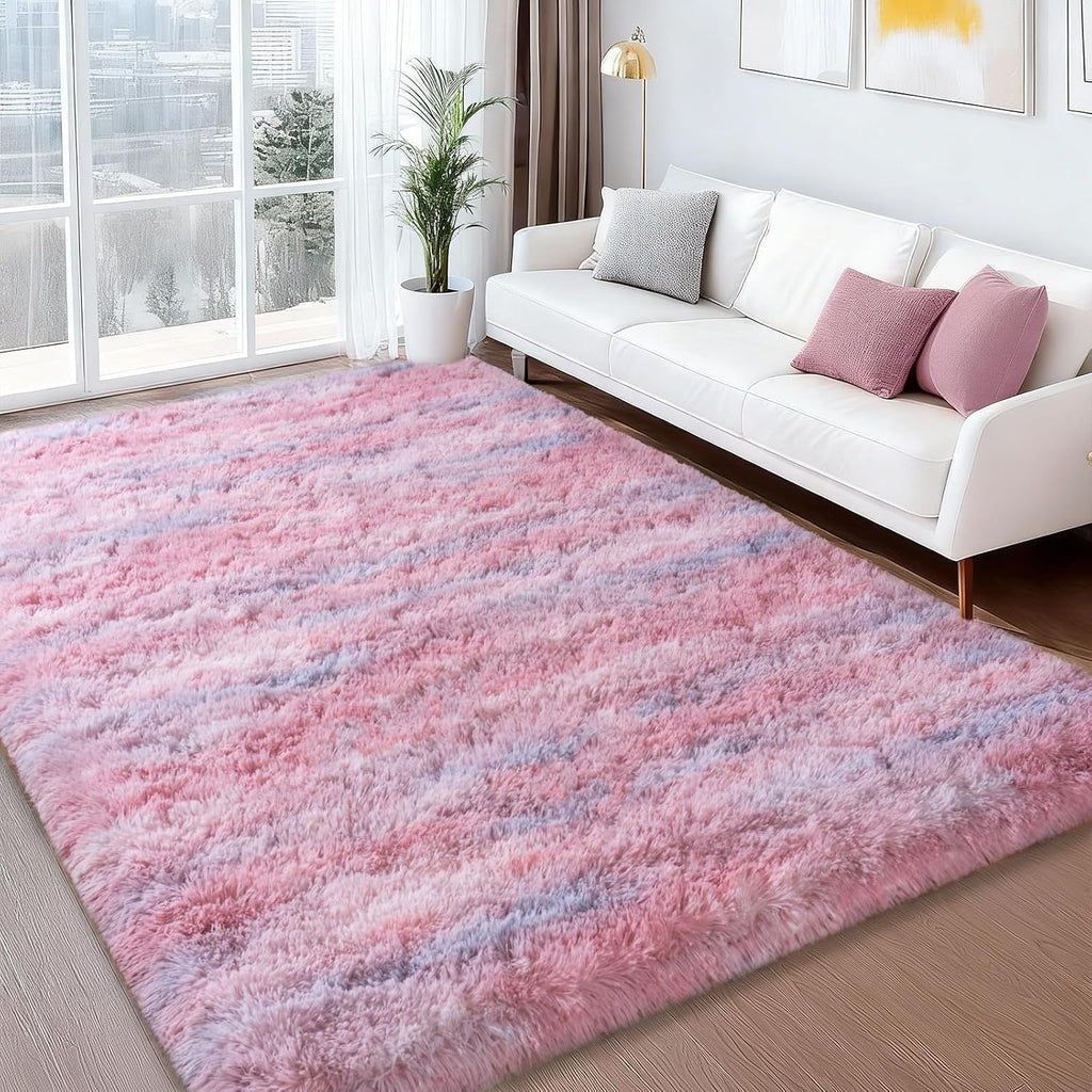Abstract Pink Washable Non-Slip Fluffy Shag Rug