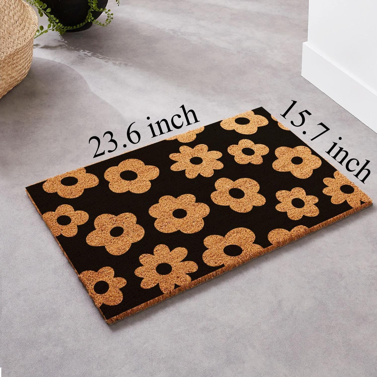 Floral Coir Welcome Mat PVC Backing Non Slip Outdoor