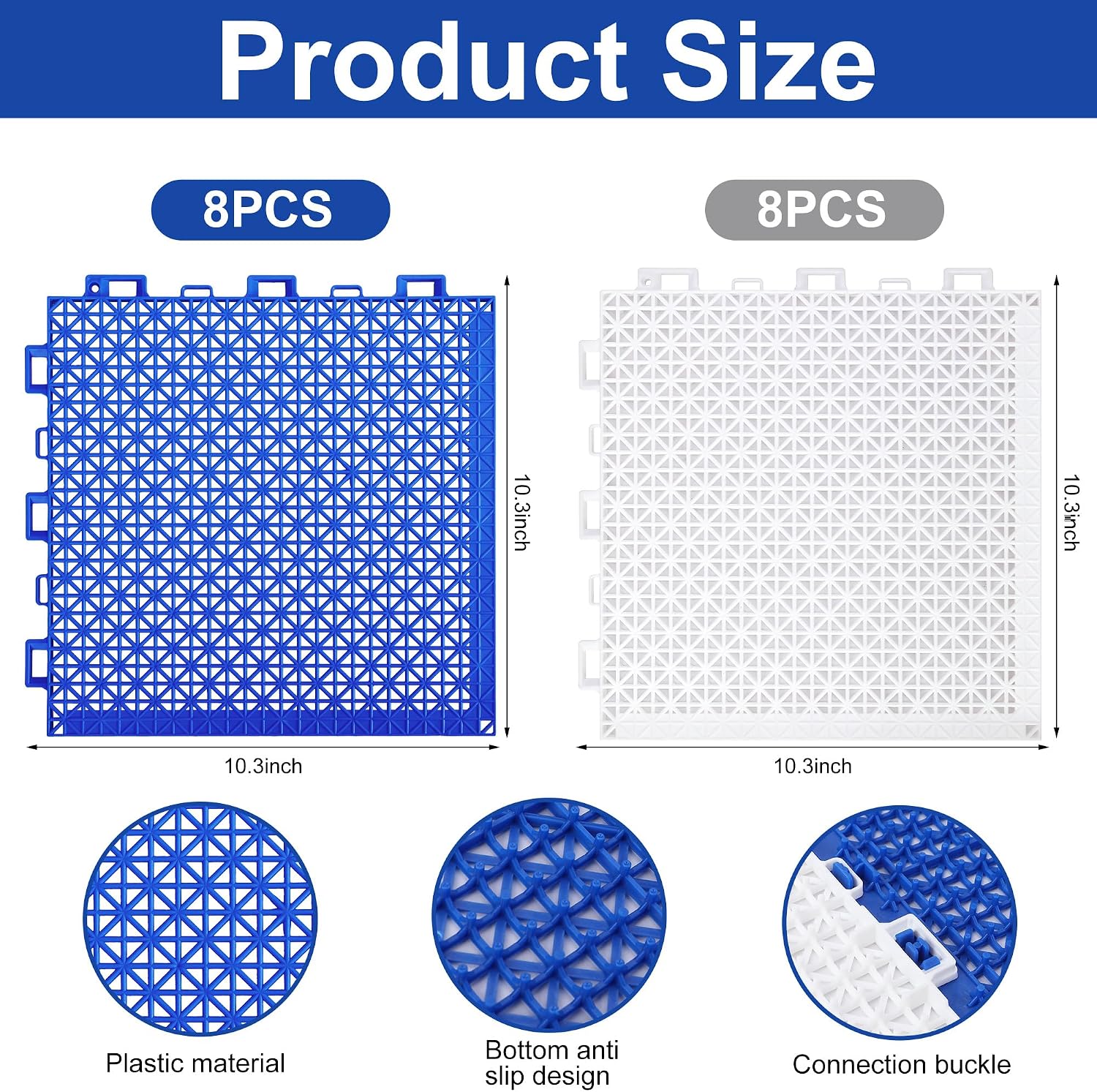 Interlocking Pool Mats Non Slip Plastic Blue White