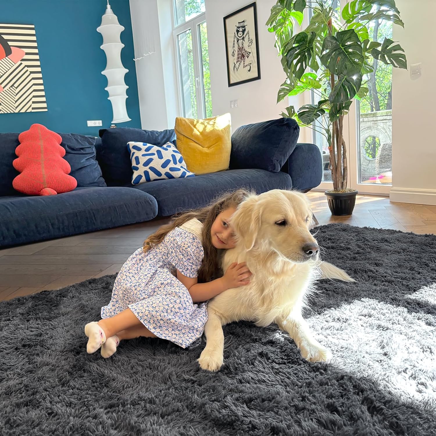 Grey Washable Soft Fluffy Shaggy Area Rug