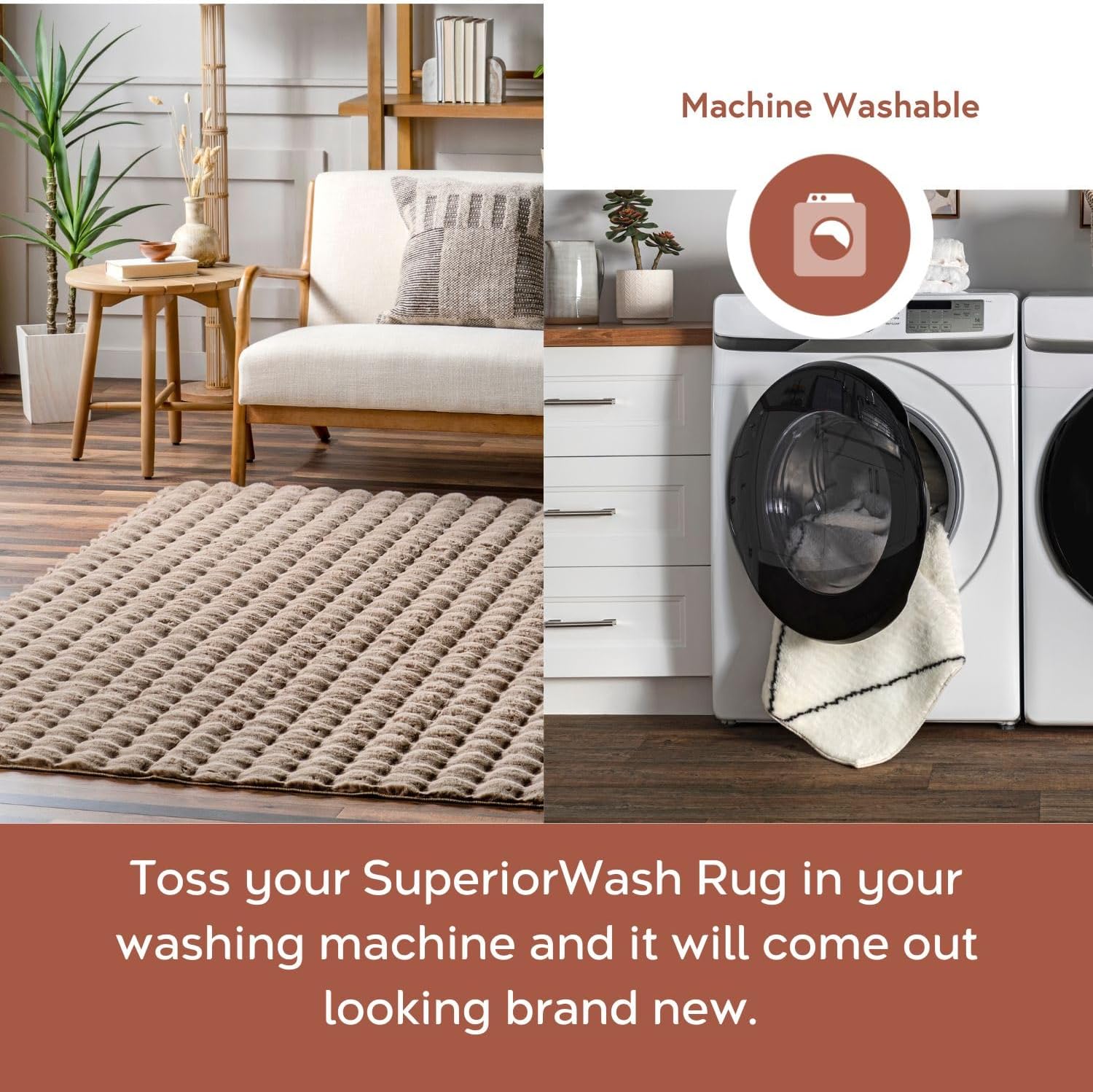 Taupe Washable Non-Slip Soft Plush Shag Rug