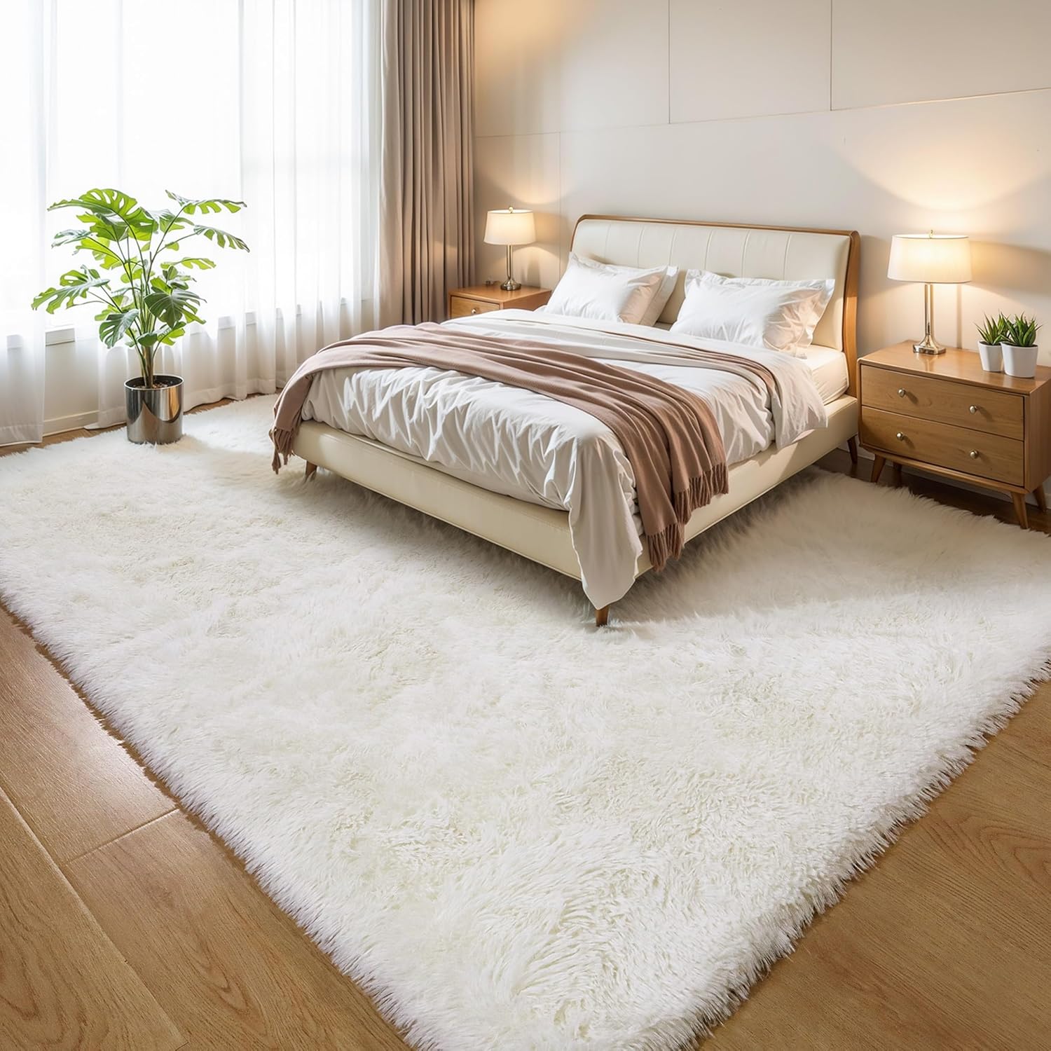 Cream White Washable Soft Fluffy Large Shag Area Rug