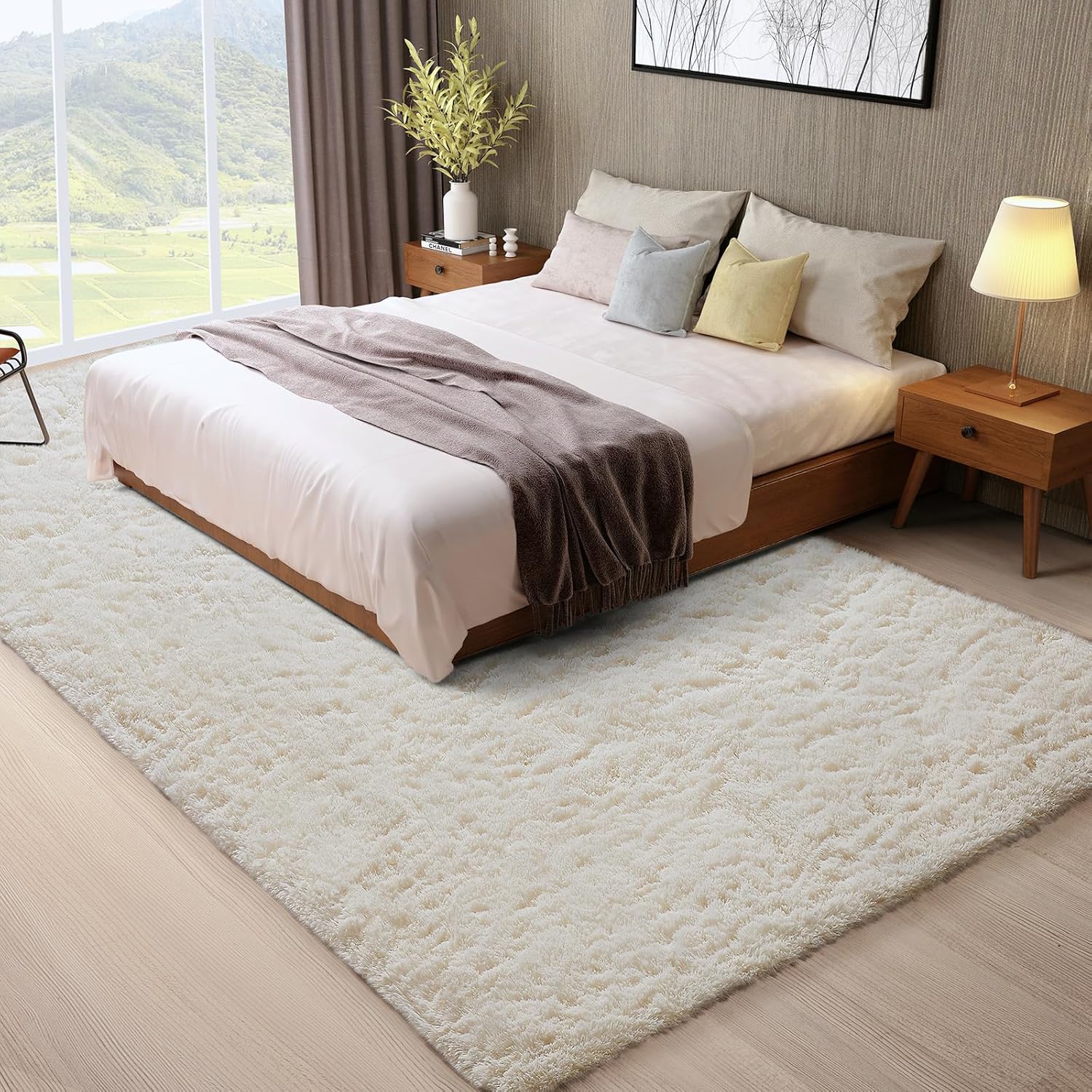 Ivory Washable Non-Slip Fluffy Large Shag Rug
