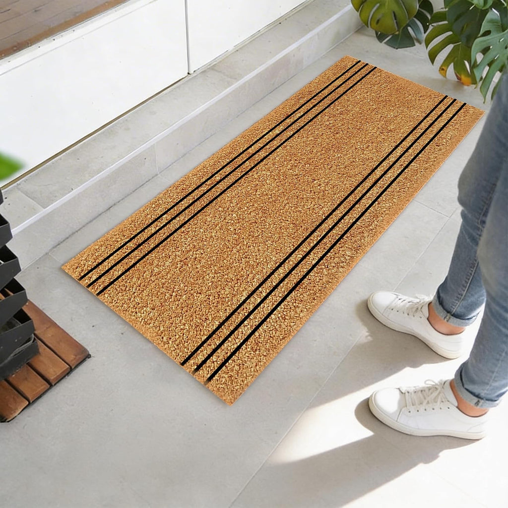 Striped Coir Mat PVC Backing Non Slip Farmhouse Decor