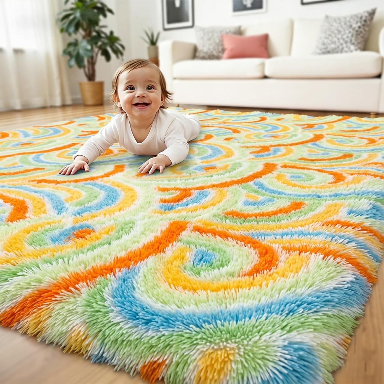 Washable Shaggy Area Rug Colorful Aesthetic